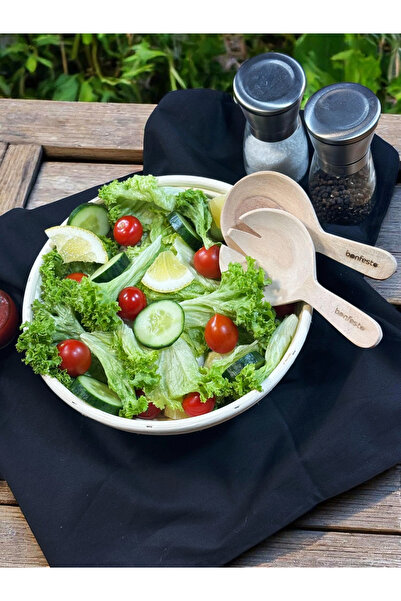 bonfesto Set of 2 salad mixing utensils, spoon and fork made of Acacia wood, 15 x 8 x 1.5 cm