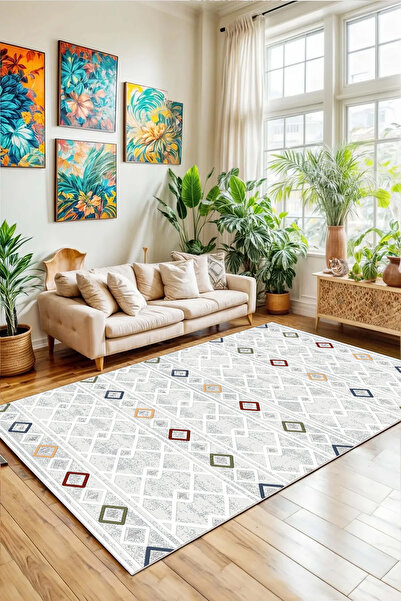 Hülya Home Salon Halısı Geometrik İskandinav Eskitmeli Dijital Baskı Yıkanabilir Kaymaz Taban 9044SALONHULYA