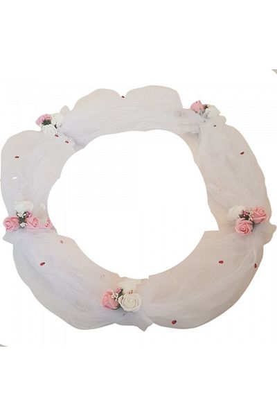 dalimag Tul pentru decor cristelnita, 15 trandafiri sapun roz si albi, 261 cm