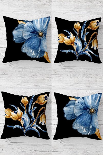 MENTEŞ HOME Set de huse de pernă cu fermoar ascuns cu flori albastre și mugur...