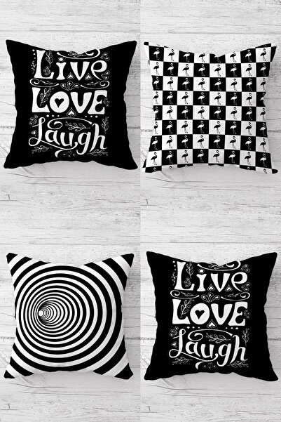 MENTEŞ HOME Live Love Laugf Fikamongo Model Husă de pernă cu fermoar ascuns S...