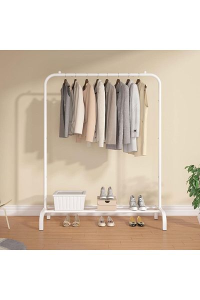 fulina Metal Clothing Rack,Single Rod Portable Garment Rack for Hanging Clothes,with Bottom Shelf,White