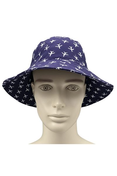 Kitti Children's Airplane Patterned Wide Brim Summer Fedora Hat – Sunscreen, Cotton 52cm