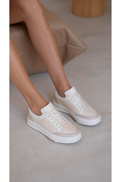 ECENİN BUTİĞİ Neves Bej Hasır Hakiki Deri Spor Ayakkabı