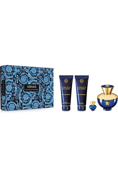 Versace Dylan Blue Natural Eau De Parfum Gift Set for Women, 4 Pieces