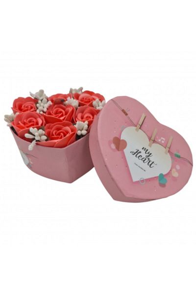 dalimag Floral arrangement 7 roses heart box, soap flowers, red, 11x9x6 cm
