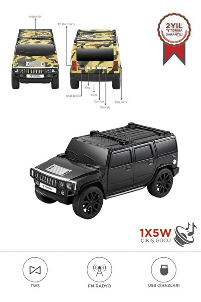 Torima Bluetooth Hoparlör Araba Tasarımlı USB TWS FM Destekli Speaker D48 Siyah