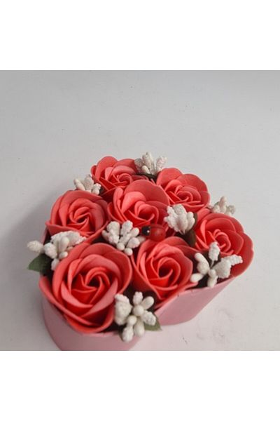 dalimag Floral arrangement 7 roses heart box, soap flowers, red and white, 11x9x6 cm