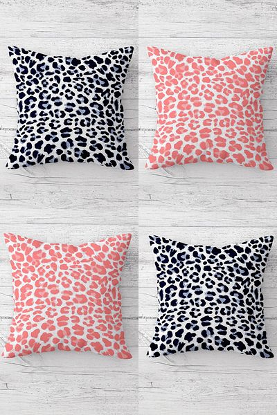 MENTEŞ HOME Set de huse de pernă cu fermoar ascuns cu model leopard roz albastru (4 bucăți)