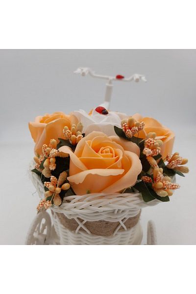 dalimag Floral arrangement, roses, oranges "Bicycle with smiling flowers", soap flowers, 22x15x12 cm