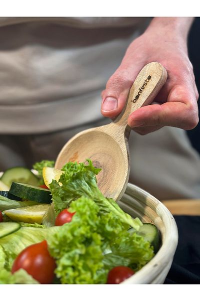 bonfesto Set of 2 salad mixing utensils, spoon and fork made of Acacia wood, 15 x 8 x 1.5 cm