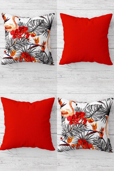 MENTEŞ HOME غطاء وسادة على شكل فلامنغو وأوراق استوائية مع سحاب مخفي، طقم غطاء...