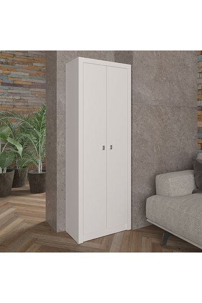 pilati Bookcase with 5 shelves and 2 doors for home and office rooms, white color, 171.5*60*33.8