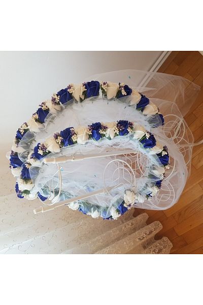 dalimag Tul pentru decor cristelnita, trandafiri sapun albastrii si albi, 230 cm