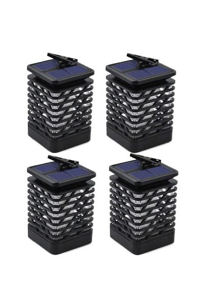 HOZRO Set 4 lămpi solare HOZRO, tip flacără, design elegant, negru