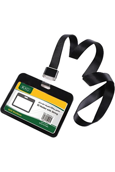 Roco حامل هوية بحبل - حزام رقبة متين، أسود