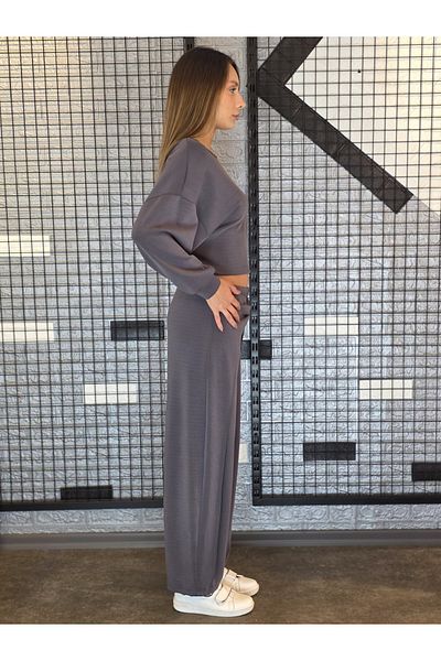 Geco Anthracite Back Decollete Modal Pants Suit