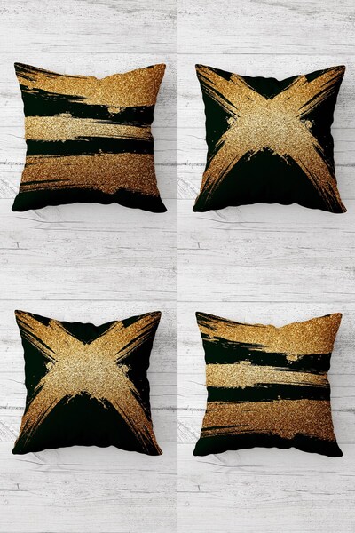 MENTEŞ HOME Geometric Hidden Zippered Throw Pillow Cover with Gold Stripe Sof...