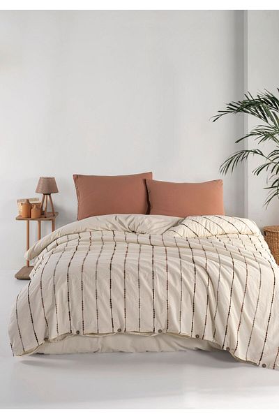 Macas Home Iris Mocca 100% βαμβακερό νήμα που πλένεται Vintage Σετ παπλωματοθήκη μονό 160*220