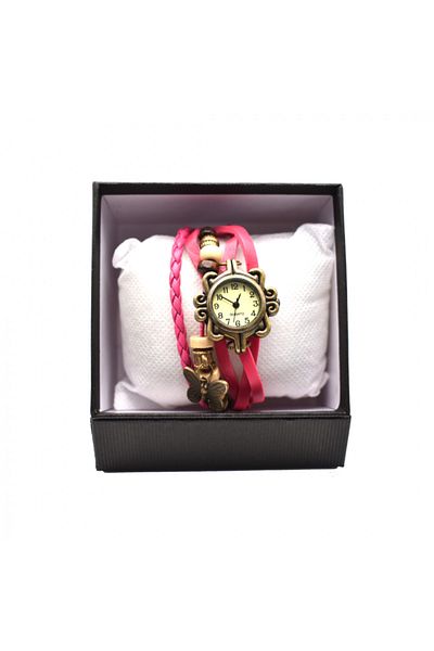 OEM Ceas vintage de damă cu brățară din piele ecologică, fuchsia
