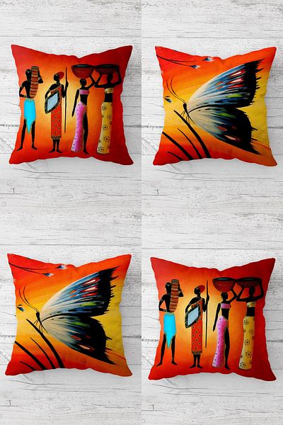 MENTEŞ HOME Set de huse de pernă cu fermoar secret pentru femeie afro-americana și fluture (4 bucăți)