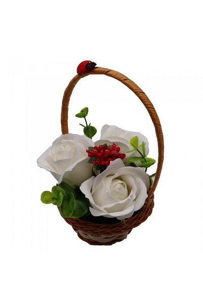 dalimag Aranjament Floral, Cosulet Trandafiri, 3 Trandafiri Albi din Sapun
