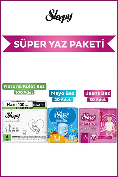 Sleepy Pink Jeans Külot Bez 4 Numara 30 Adet+Mayo Külot Bez 20 Adet+Natural G...