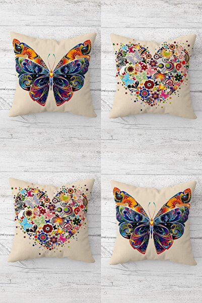 MENTEŞ HOME Πολύχρωμο μοτίβο πεταλούδας και καρδιάς Κρυφό φερμουάρ Κάλυμμα μα...