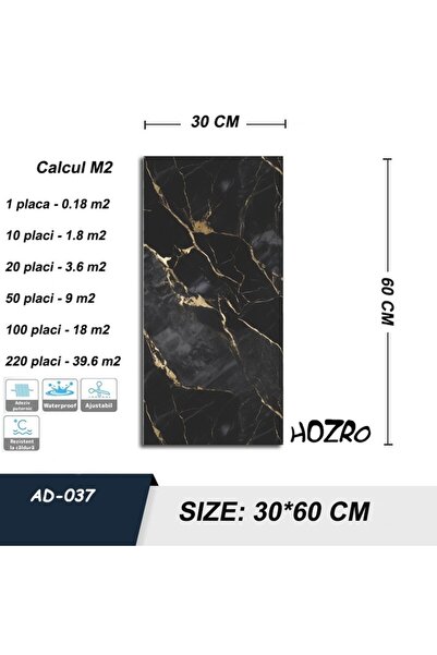 HOZRO Set 10 x Placi imitatie Marmura autoadezive HOZRO, Model premium, pentru pereti