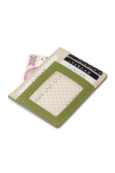 Tergan Green-Beige Leather Unisex Credit Card Holder - S1Kk00001676-V1A