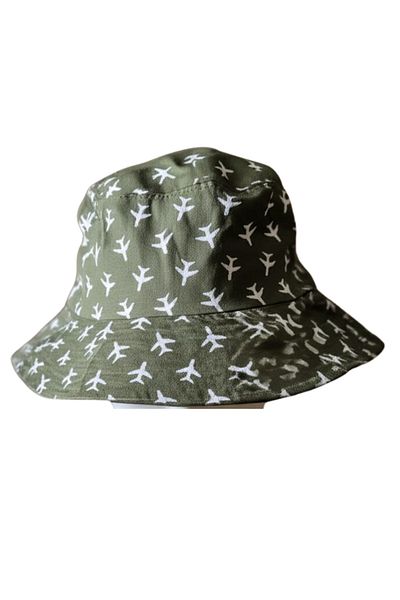 Kitti Children's Airplane Patterned Wide Brim Summer Fedora Hat – Sunscreen, Cotton 52cm