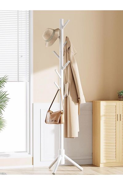 fulina Wooden Coat Rack Stand,3 Adjustable Sizes Coat Tree with 8 Hooks,for Hallway Entryway,White