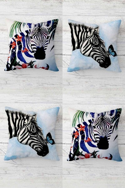 MENTEŞ HOME Set de huse de pernă cu fermoar ascuns cu model zebră și fluture (4 bucăți)