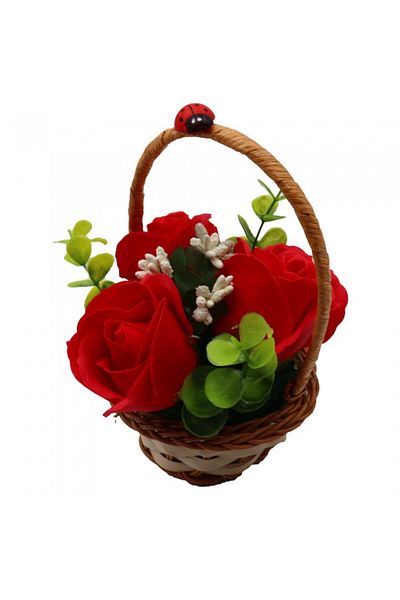 dalimag Floral Arrangement, Rose Basket, 3 Red Soap Roses