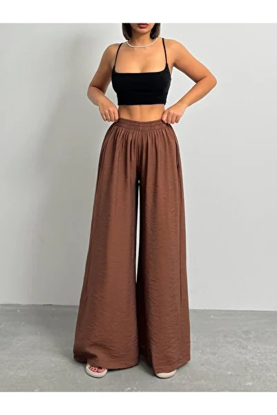 NEWCO Women's Black Wide Leg Draped Modal Trousers