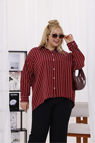 Siyezen Plus Size Striped Oversize Shirt
