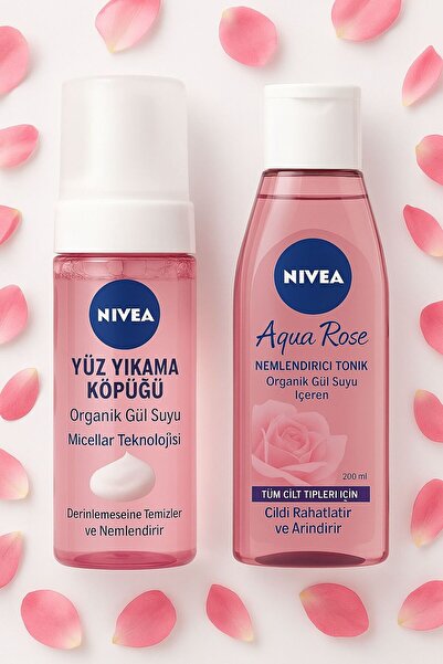 NIVEA Aqua Rose Yuz Temızleme Kopugu 150 ml Tonık 200 ml