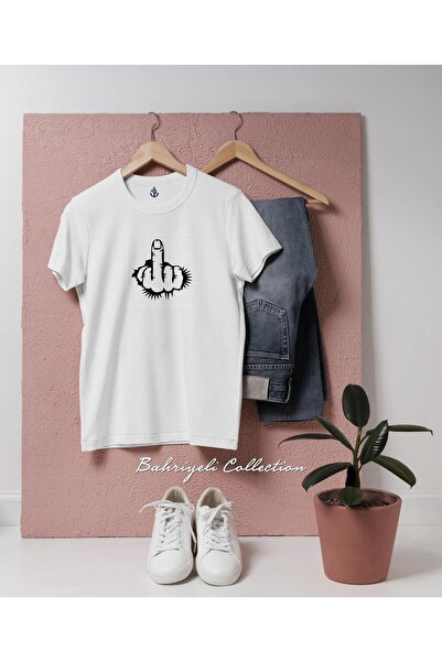 Bahriyeli Collection تي شيرت للجنسين بتصميم شعار الإصبع الأوسط كبير الحجم