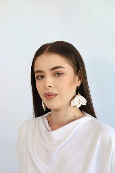 NARRU Cercei NARRU, lucrati manual, candelabru, floare, albastru, bleu si argintiu, Vera 07