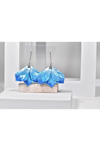 NARRU Cercei NARRU, lucrati manual, candelabru, floare, albastru, bleu si argintiu, Vera 07