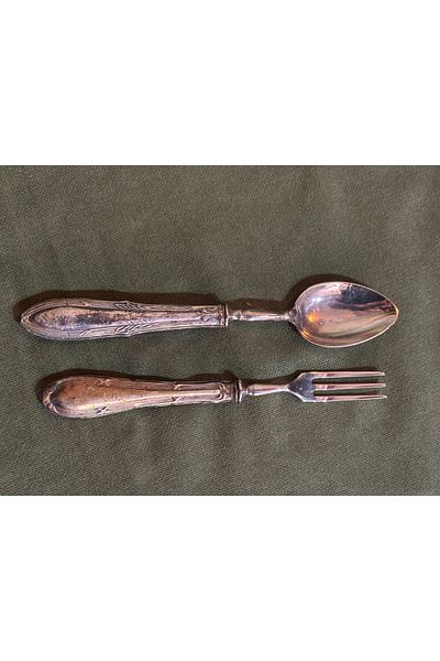 tayfuntufan antika koleksiyon Fork and Spoon with Silver Handles 15 cm Tall