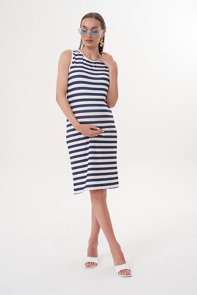Miss Dünya Lissa Sleeveless Round Neck Fittle Camisole Striped Midi Maternity and Maternity Dress