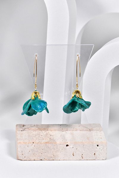 NARRU NARRU earrings, handmade, flower chandelier, turquoise and gold, Teona 07