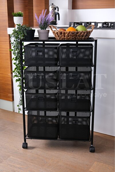 Yıldıray Metal حامل خضار ذو 4 طبقات بعجلات مع 8 أقسام