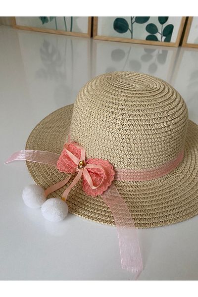 Petek Collection Straw Beach Children's Hat with Accessories (3-8 Years)