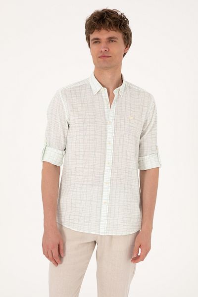 U.S. Polo Assn. Men's Water Green Long Sleeve Shirt 50300444-Vr048