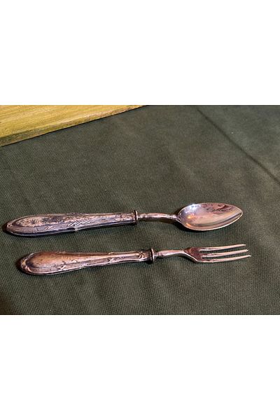 tayfuntufan antika koleksiyon Fork and Spoon with Silver Handles 15 cm Tall