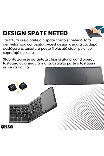 ONSG Tastatura Pliabila Bluetooth TouchKey Ultra by ONSG®, Portabila Ultra-Subtire, Touchpad 2 Click-uri