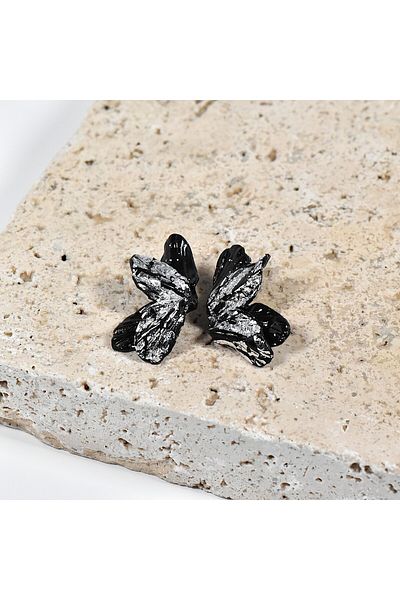NARRU NARRU earrings, handmade, butterfly-shaped, black and silver wings, Sierra 01