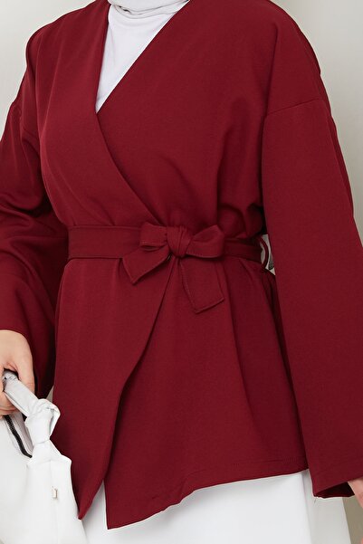 InStyle Belted Single Button Double Kimono Claret Red